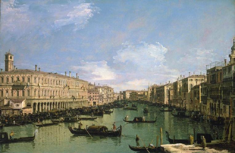 The Grand Canal, Venice, looking North from near the Rialto Bridge