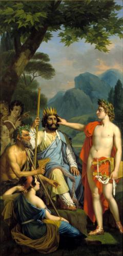 Apollo punishes Midas for his false judgement by condemning him to sport an ass's ears